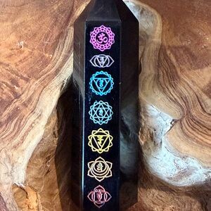 3in Chakra Symbol Black Obelisk Crystal Tower